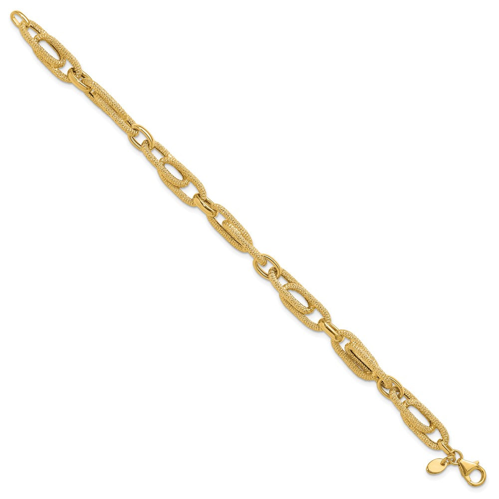 14K Gelbgold Poliert und Strukturiert Fantasieglieder Armband