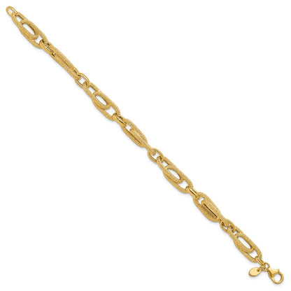 14K Gelbgold Poliert und Strukturiert Fantasieglieder Armband