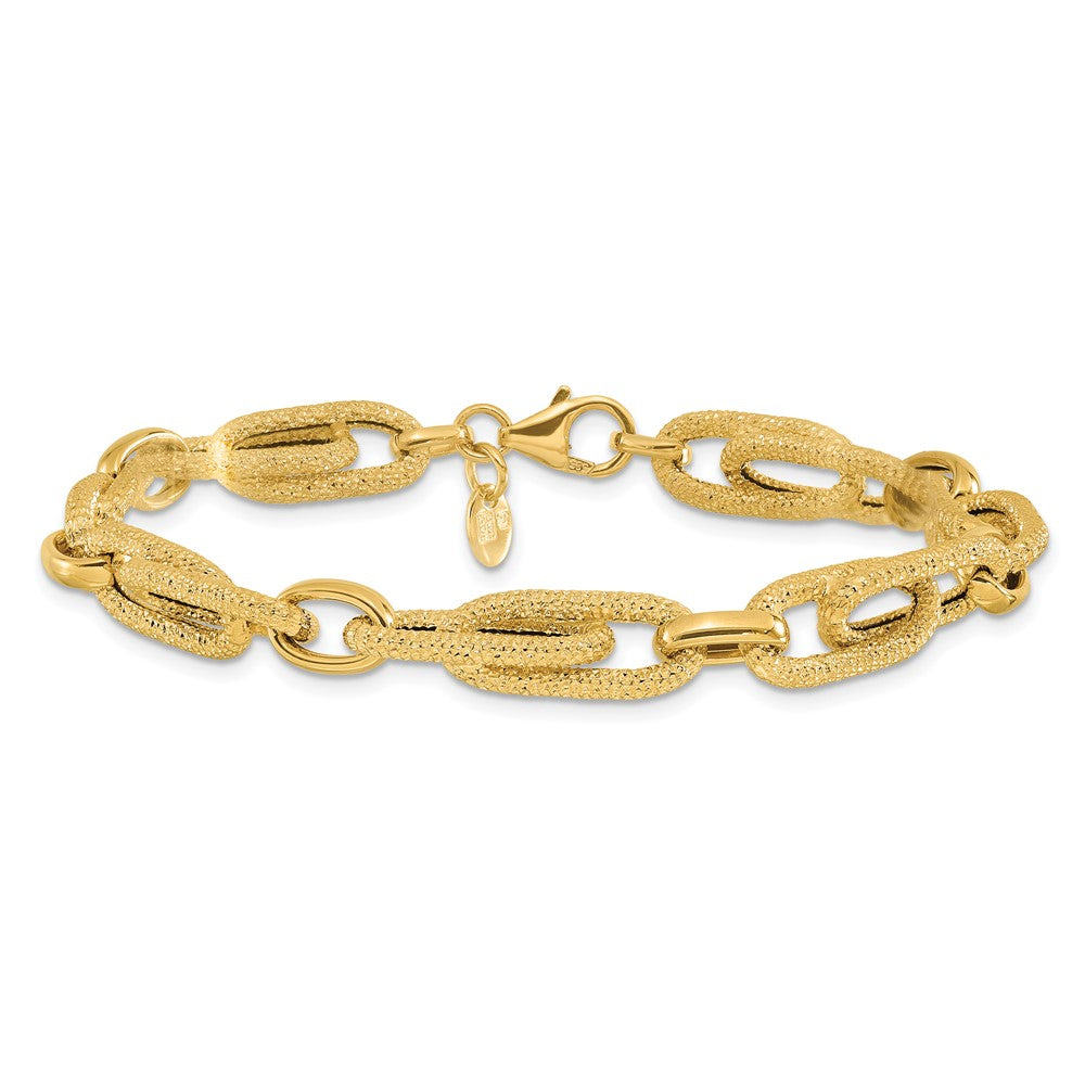 14K Gelbgold Poliert und Strukturiert Fantasieglieder Armband