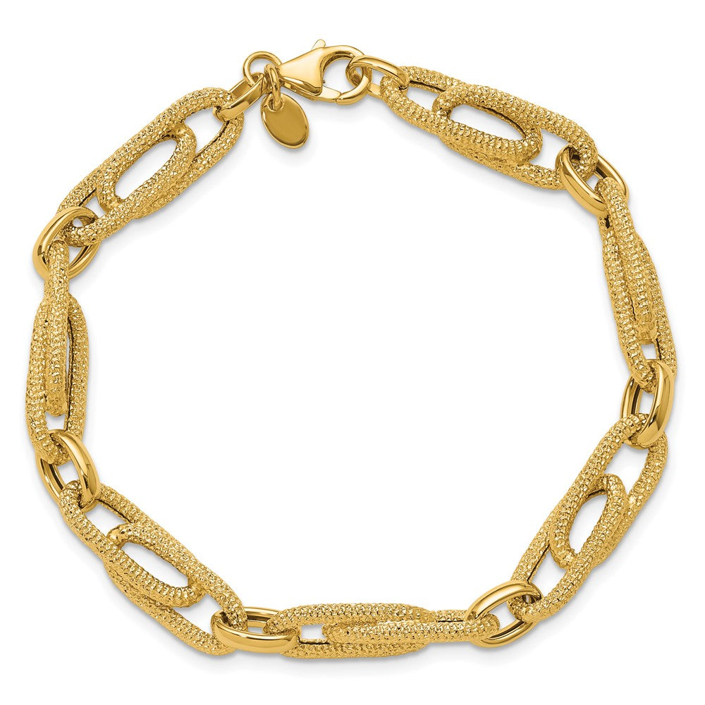 14K Gelbgold Poliert und Strukturiert Fantasieglieder Armband