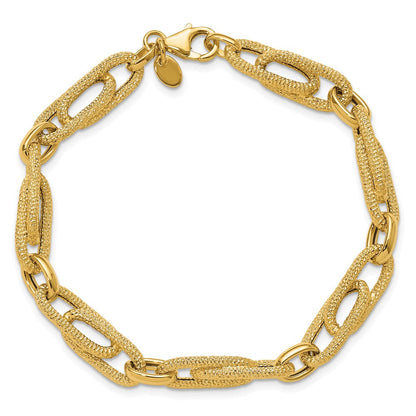 14K Gelbgold Poliert und Strukturiert Fantasieglieder Armband