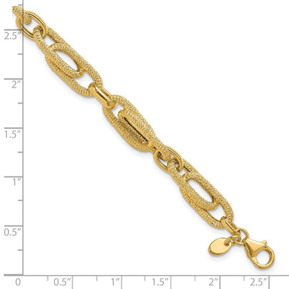 14K Gelbgold Poliert und Strukturiert Fantasieglieder Armband