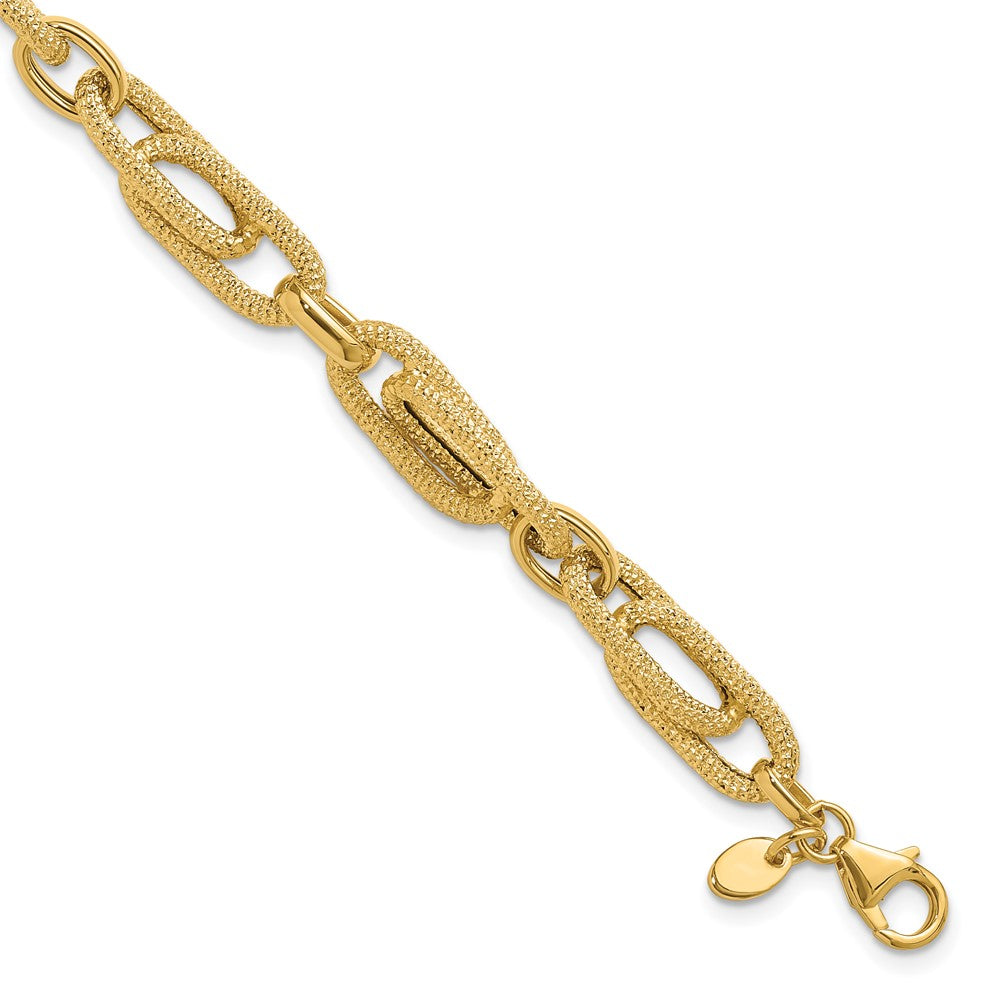 14K Gelbgold Poliert und Strukturiert Fantasieglieder Armband