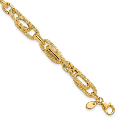 14K Gelbgold Poliert und Strukturiert Fantasieglieder Armband