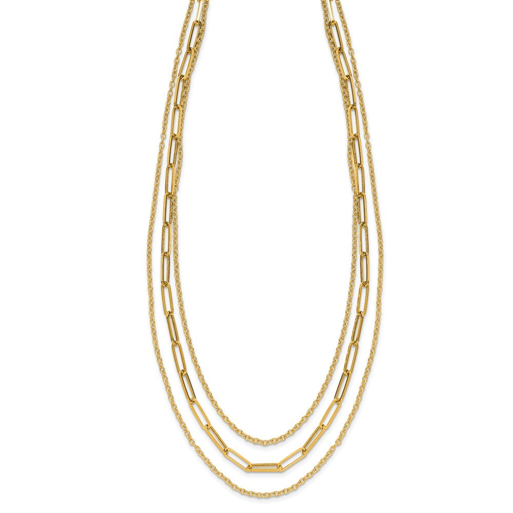14K Gelbgold Poliert 3 Strang Fantasieglieder Halskette