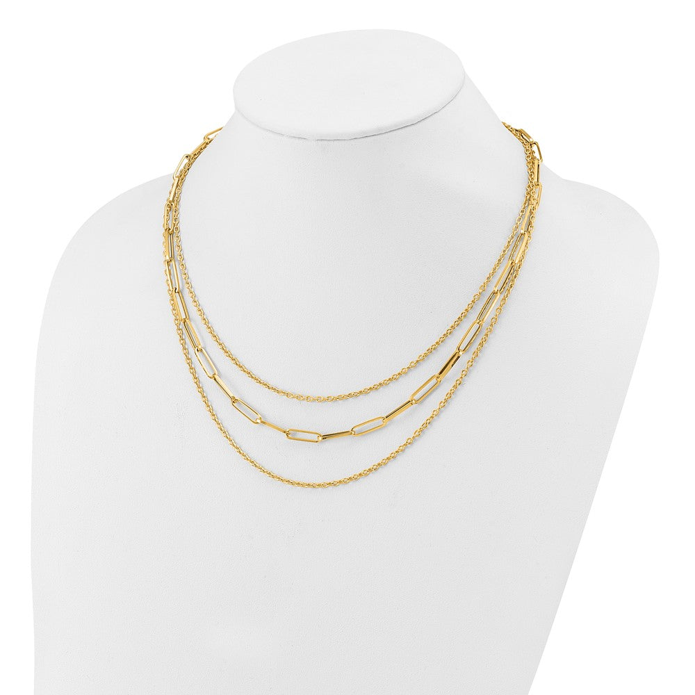 14K Gelbgold Poliert 3 Strang Fantasieglieder Halskette