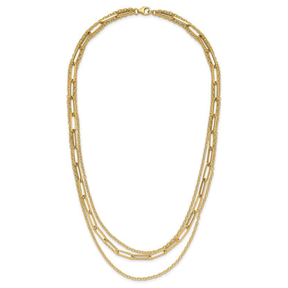 14K Gelbgold Poliert 3 Strang Fantasieglieder Halskette