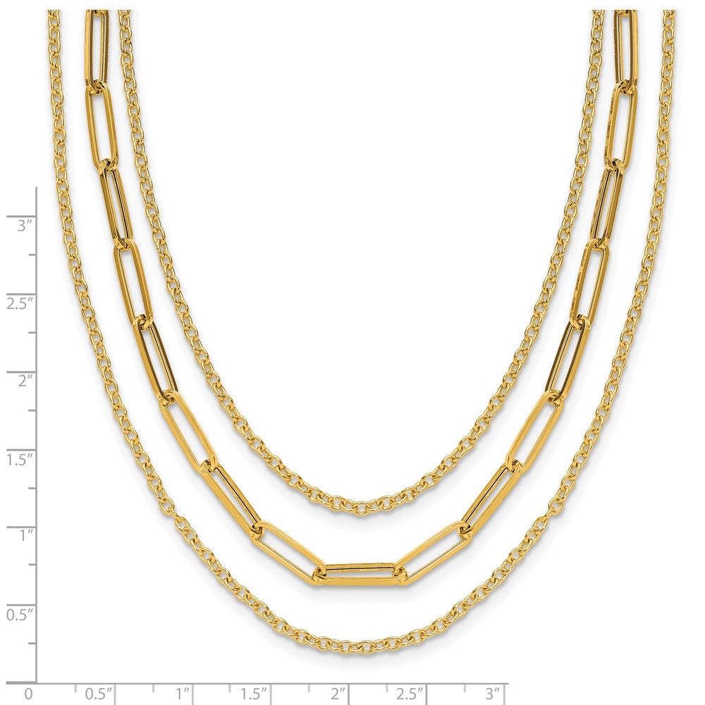 14K Gelbgold Poliert 3 Strang Fantasieglieder Halskette