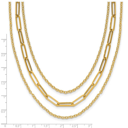 14K Gelbgold Poliert 3 Strang Fantasieglieder Halskette