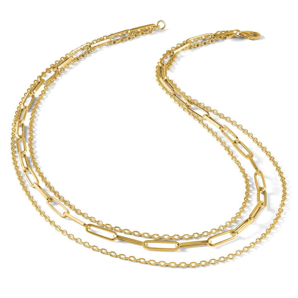 14K Gelbgold Poliert 3 Strang Fantasieglieder Halskette