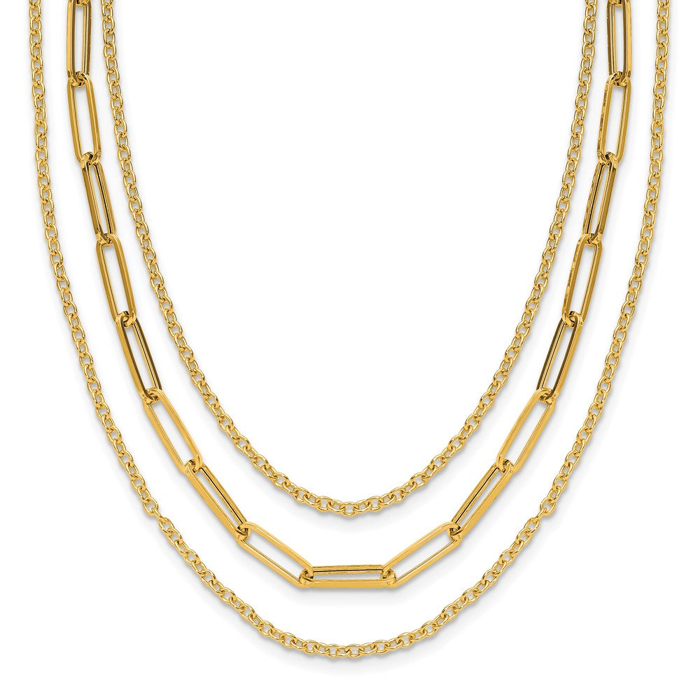 14K Gelbgold Poliert 3 Strang Fantasieglieder Halskette