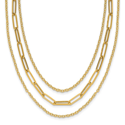 14K Gelbgold Poliert 3 Strang Fantasieglieder Halskette