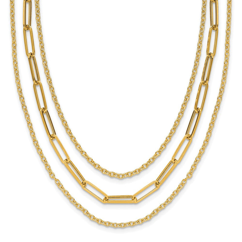 14K Gelbgold Poliert 3 Strang Fantasieglieder Halskette
