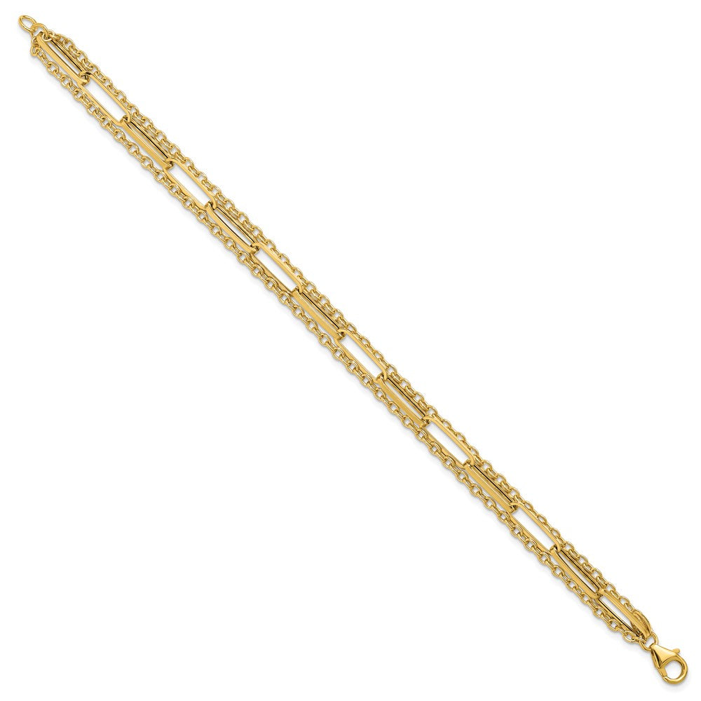 14K Gelbgold Poliert 3 Strang Fantasieglieder Armband
