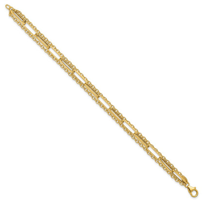 14K Gelbgold Poliert 3 Strang Fantasieglieder Armband