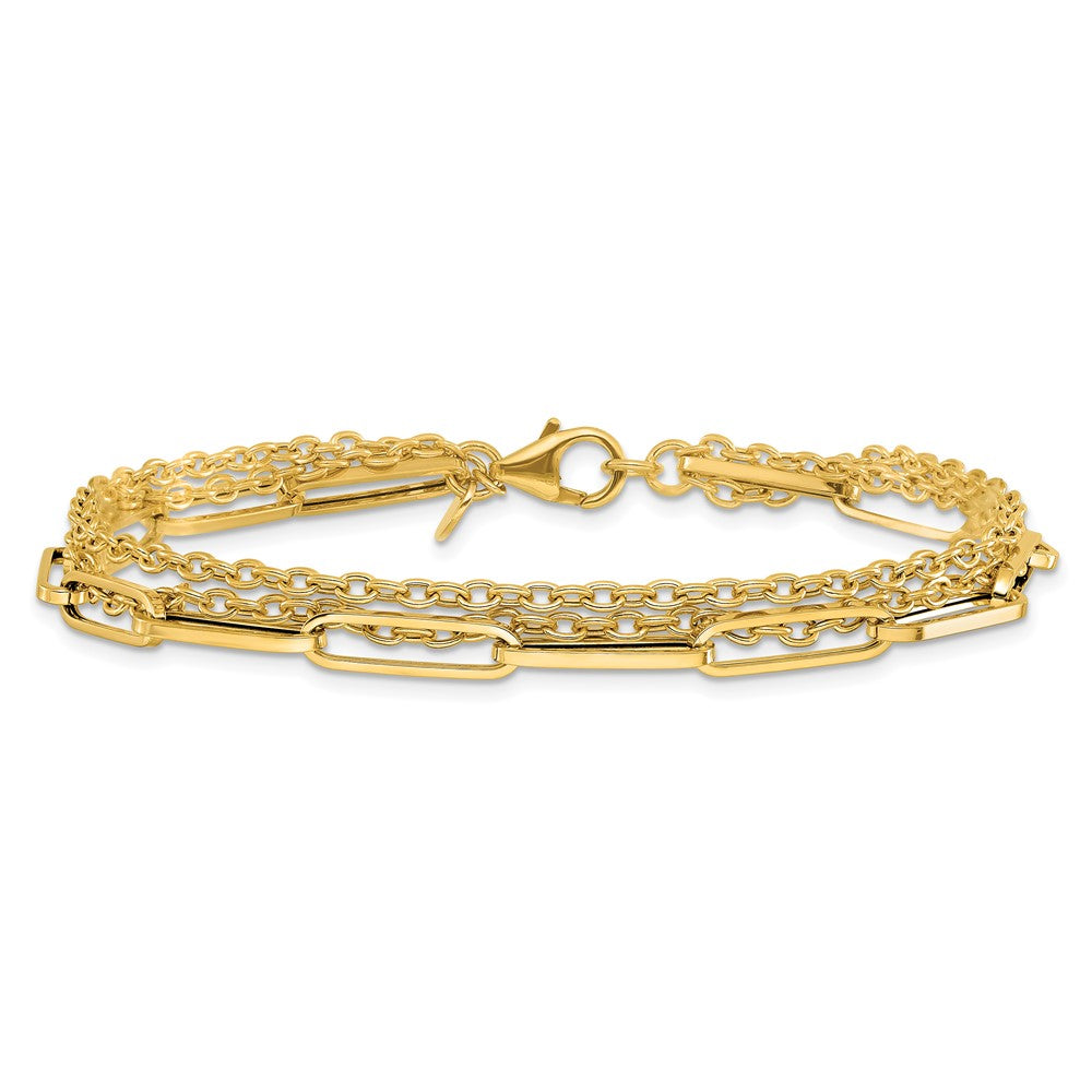 14K Gelbgold Poliert 3 Strang Fantasieglieder Armband