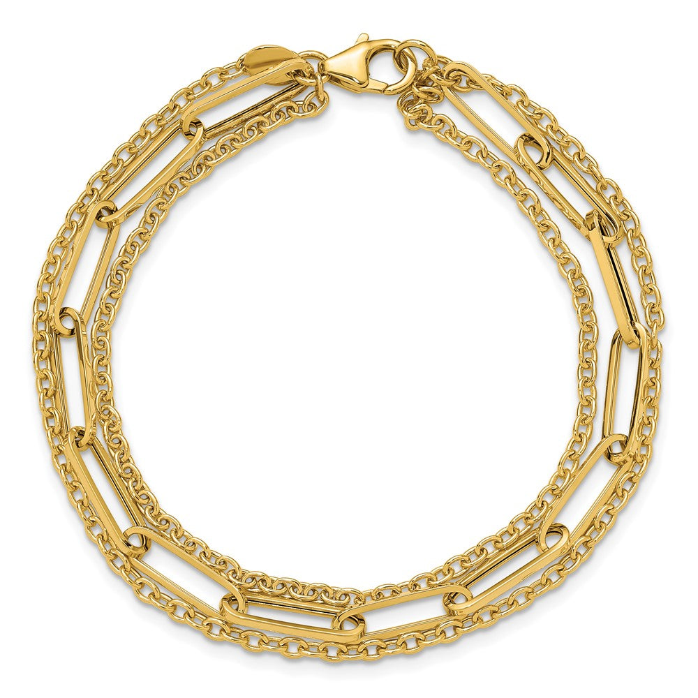 14K Gelbgold Poliert 3 Strang Fantasieglieder Armband