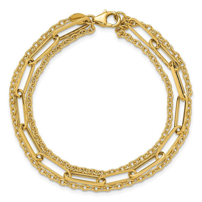 14K Gelbgold Poliert 3 Strang Fantasieglieder Armband