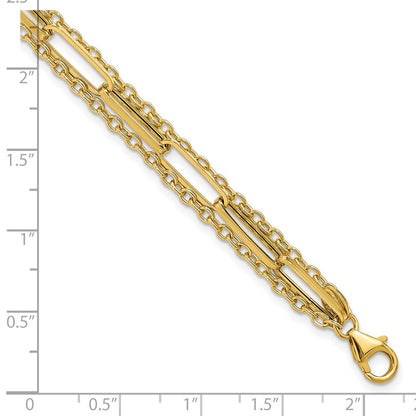 14K Gelbgold Poliert 3 Strang Fantasieglieder Armband