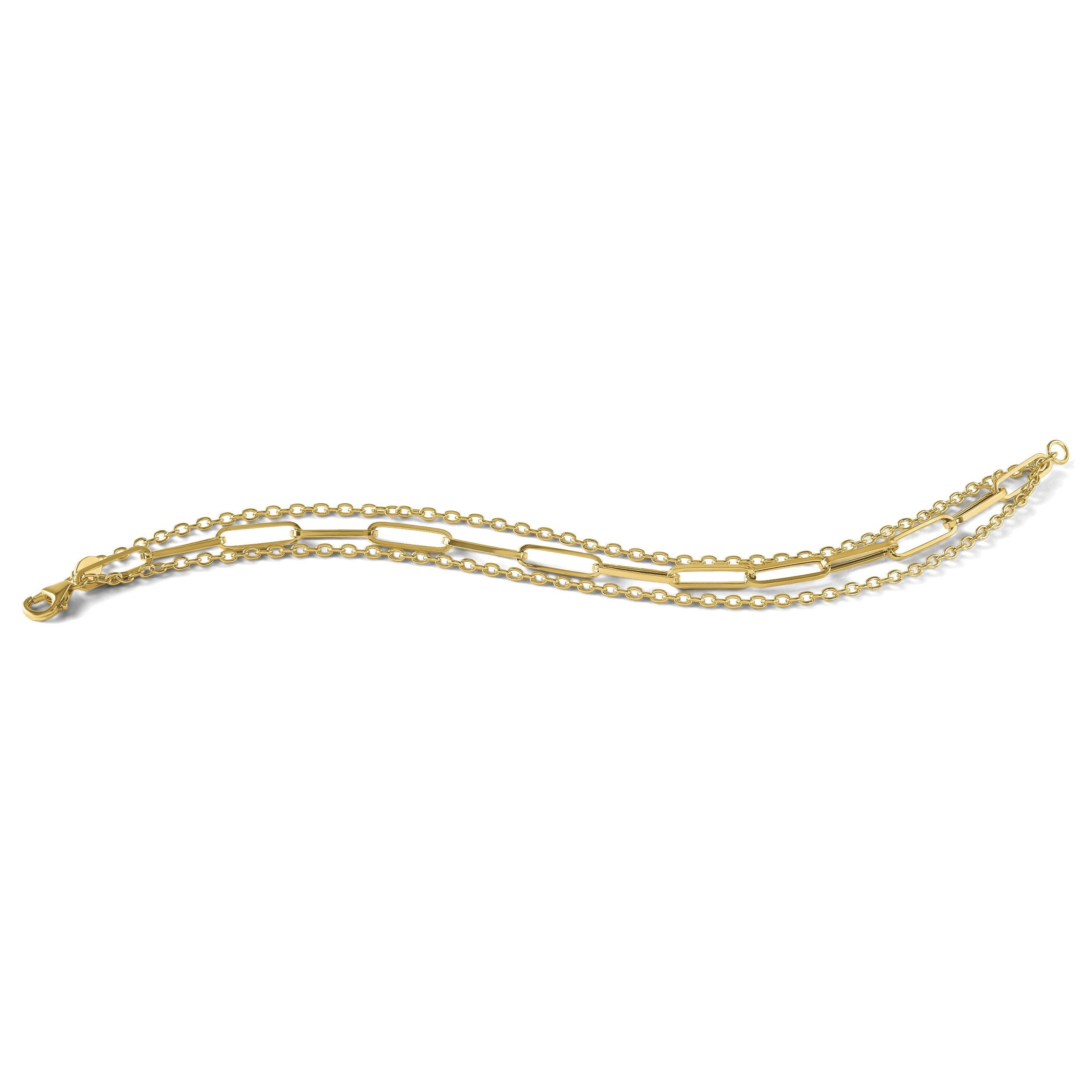 14K Gelbgold Poliert 3 Strang Fantasieglieder Armband
