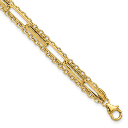 14K Gelbgold Poliert 3 Strang Fantasieglieder Armband