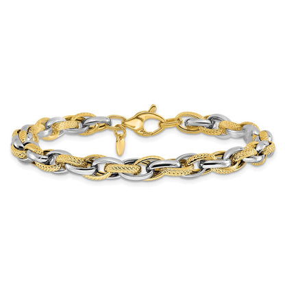 14K Bicolor Poliert und Strukturiert Fantasieglieder Armband