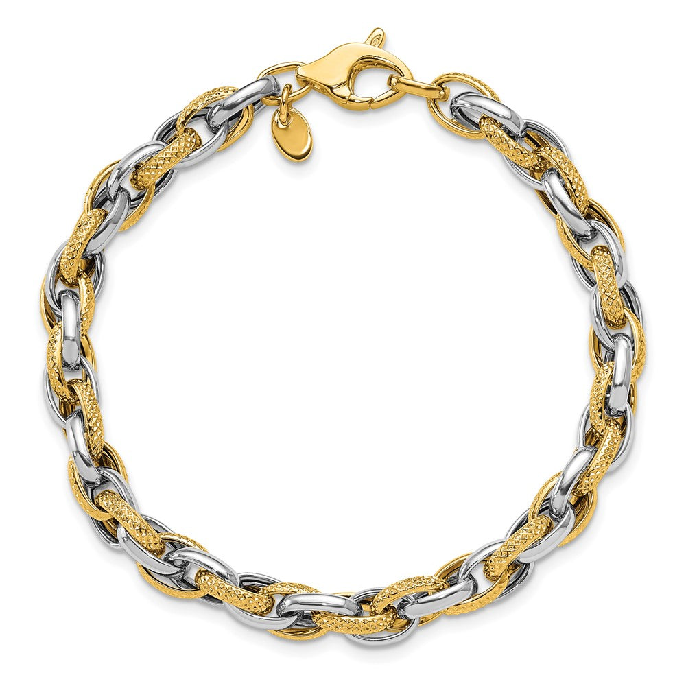 14K Bicolor Poliert und Strukturiert Fantasieglieder Armband