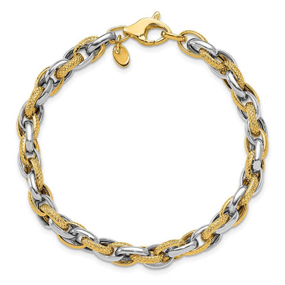 14K Bicolor Poliert und Strukturiert Fantasieglieder Armband