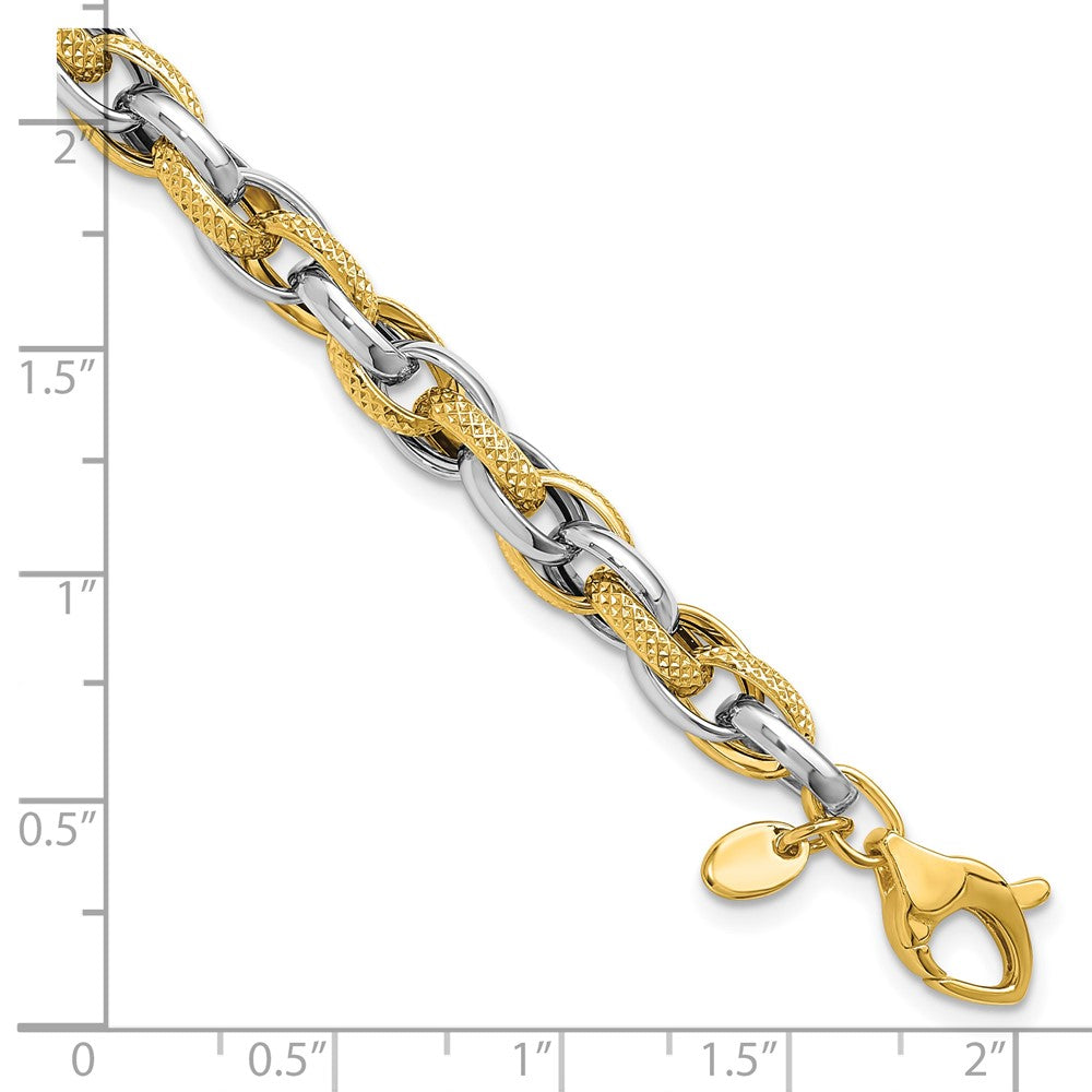 14K Bicolor Poliert und Strukturiert Fantasieglieder Armband