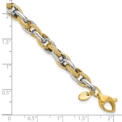 14K Bicolor Poliert und Strukturiert Fantasieglieder Armband