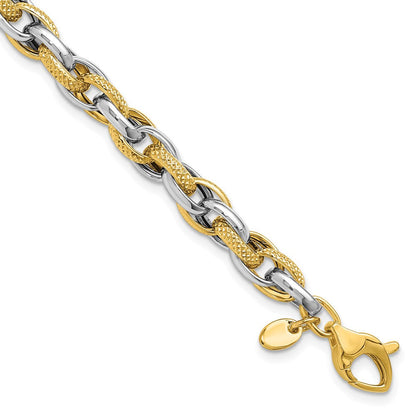 14K Bicolor Poliert und Strukturiert Fantasieglieder Armband