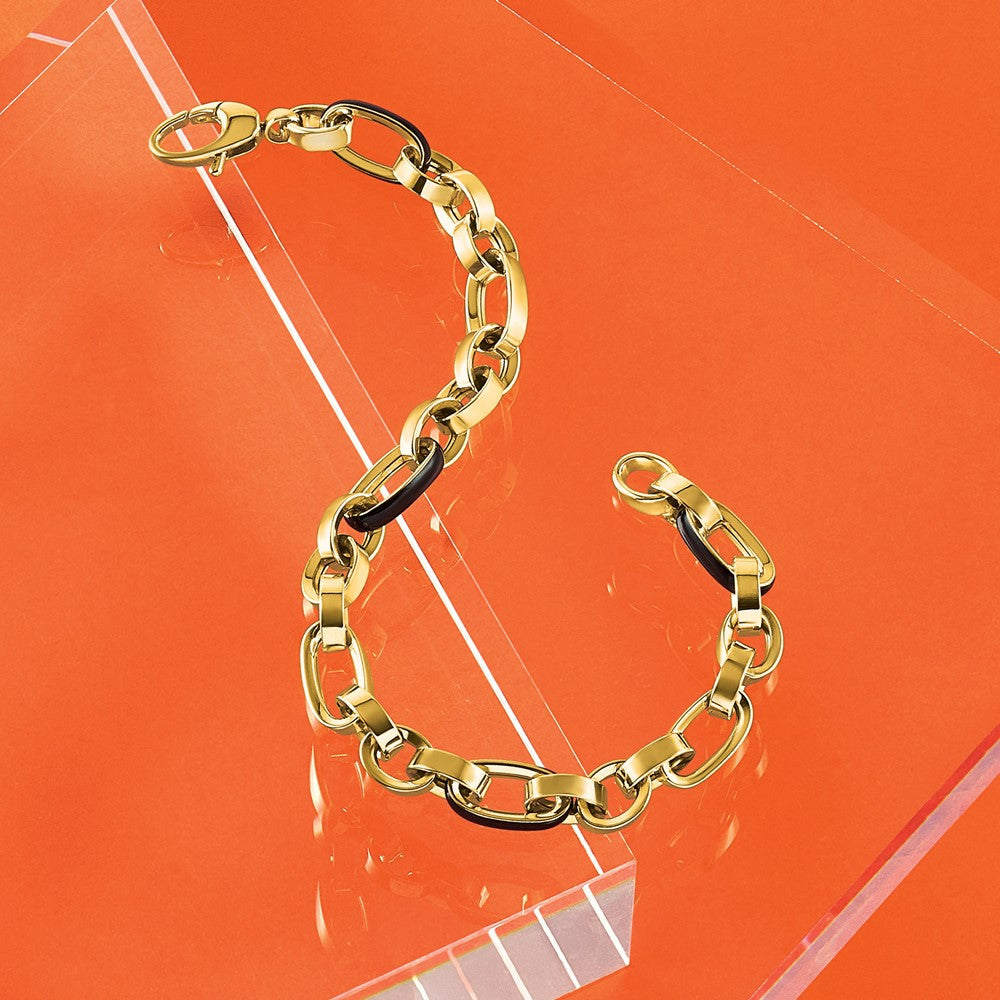 14K Gelbgold Poliert mit Emaille Glieder Armband