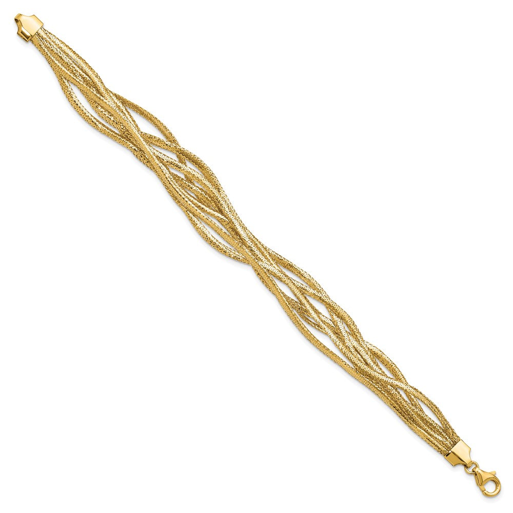 14K Gelbgold Poliert Netz Diamantiert 4 Strang Welle Armband