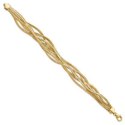 14K Gelbgold Poliert Netz Diamantiert 4 Strang Welle Armband