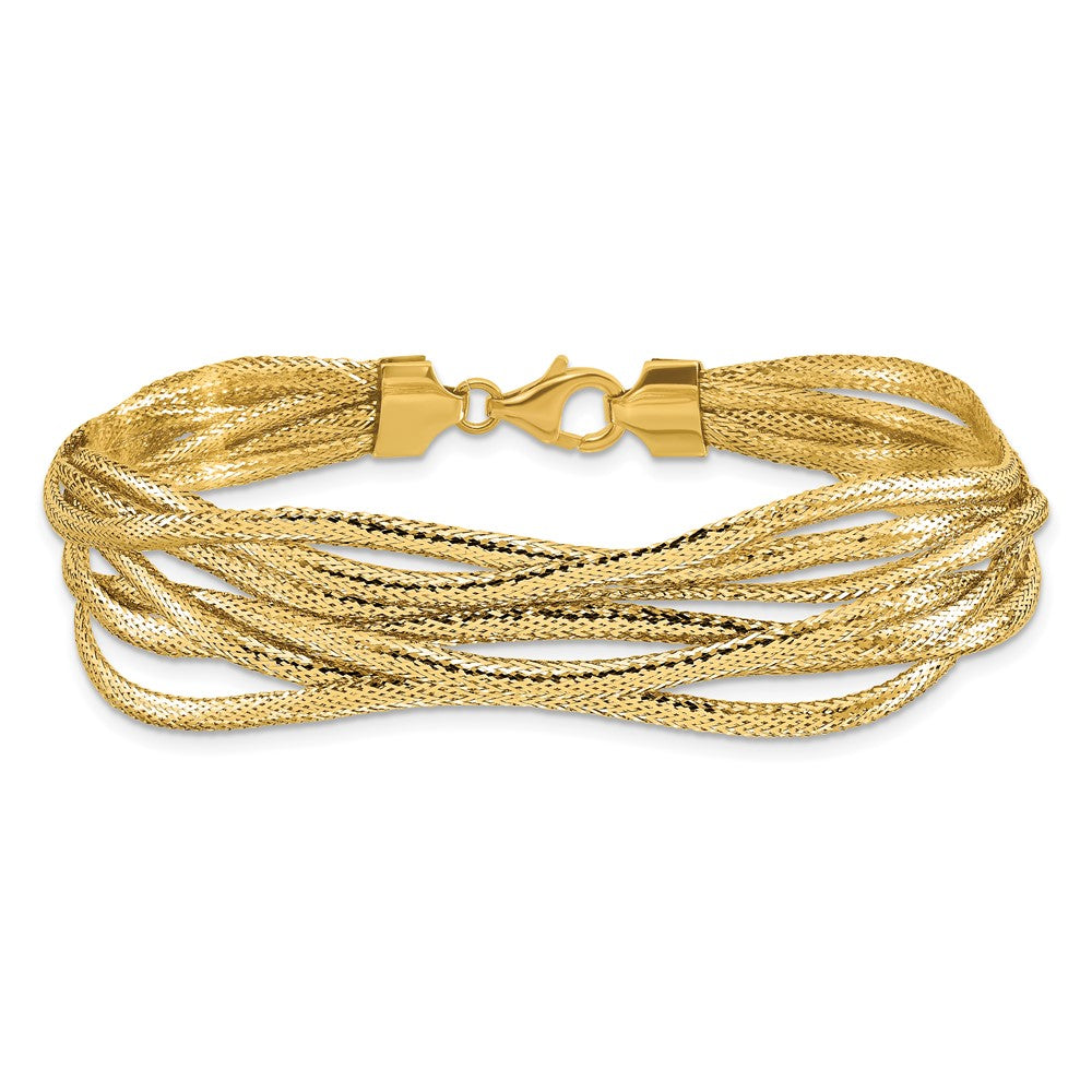 14K Gelbgold Poliert Netz Diamantiert 4 Strang Welle Armband