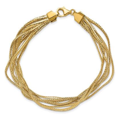 14K Gelbgold Poliert Netz Diamantiert 4 Strang Welle Armband
