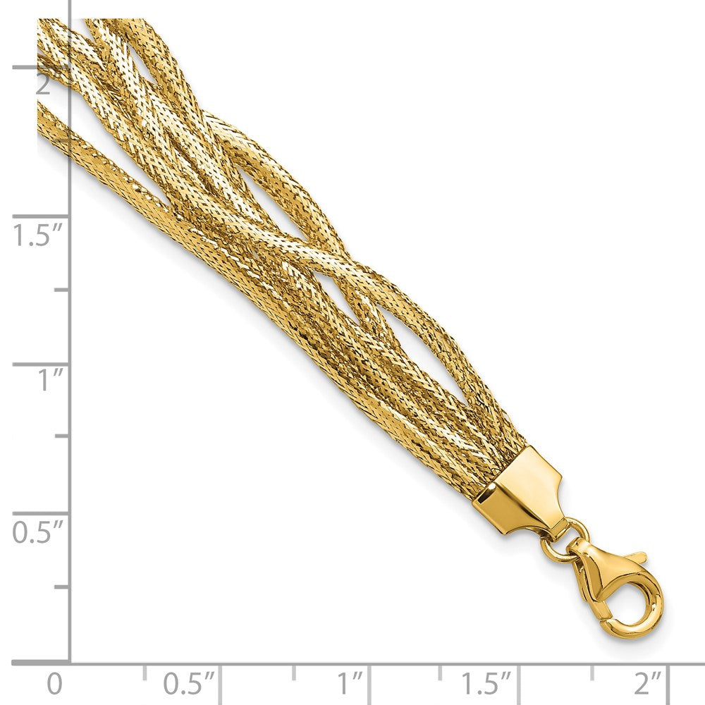 14K Gelbgold Poliert Netz Diamantiert 4 Strang Welle Armband
