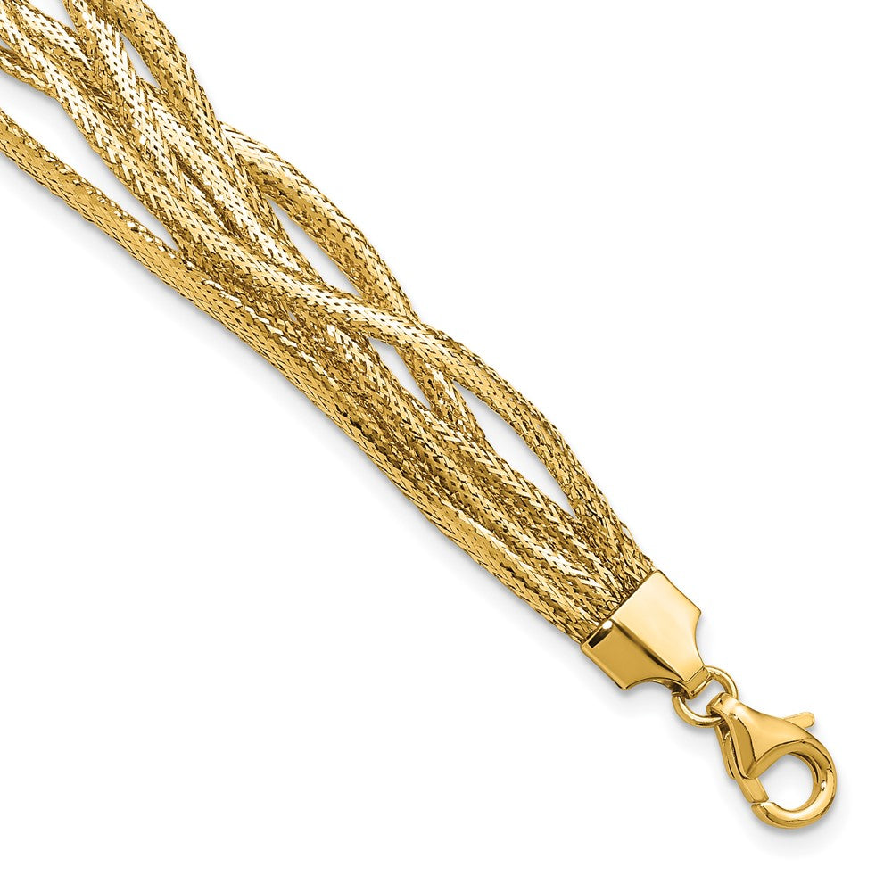 14K Gelbgold Poliert Netz Diamantiert 4 Strang Welle Armband