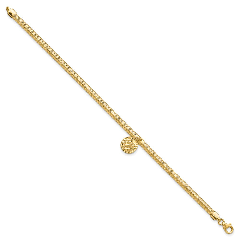 14K Gelbgold Poliert Dehnbar/mesh Diamantiert Plättchen Armband