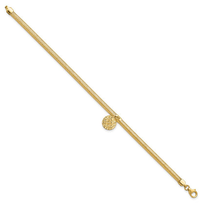 14K Gelbgold Poliert Dehnbar/mesh Diamantiert Plättchen Armband
