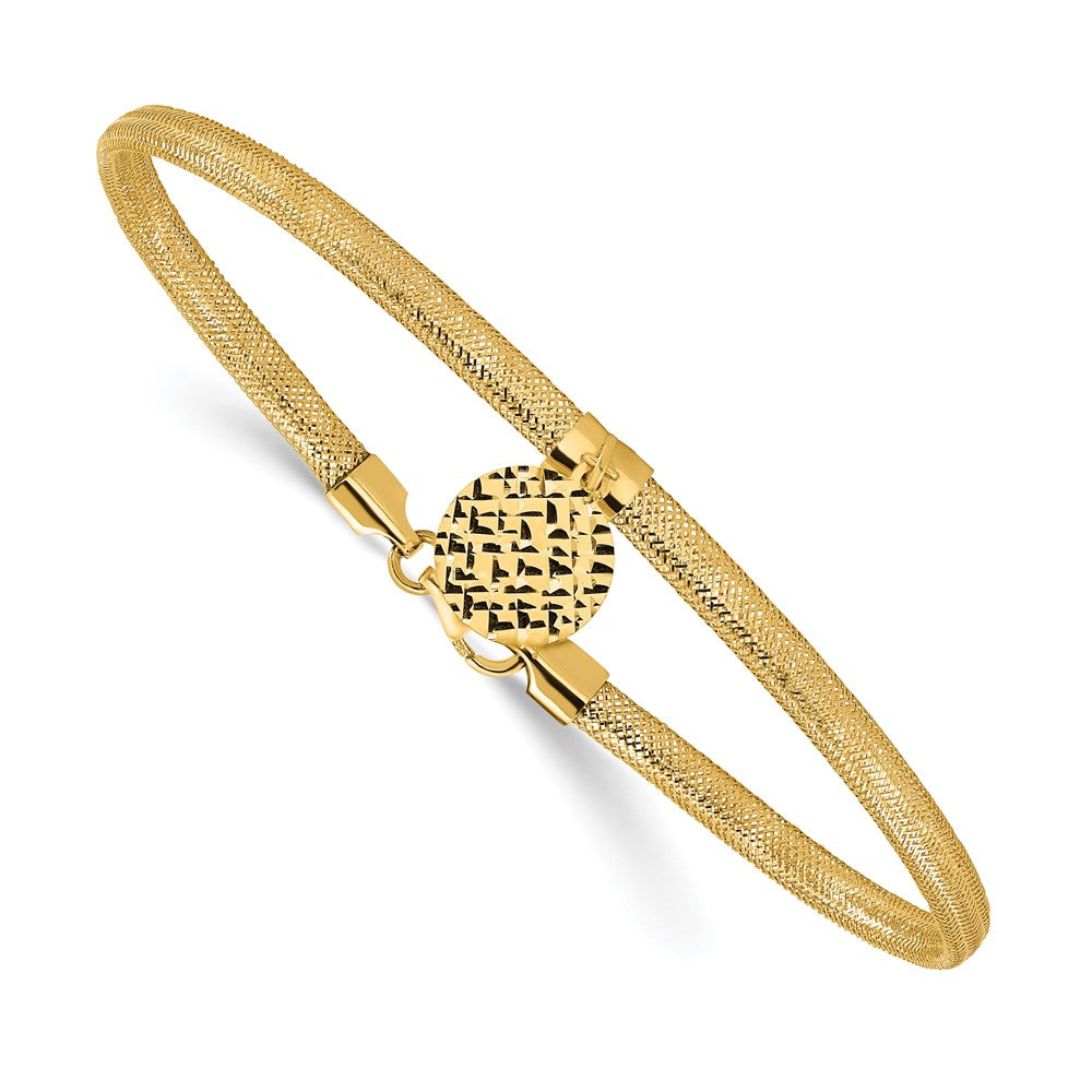 14K Gelbgold Poliert Dehnbar/mesh Diamantiert Plättchen Armband