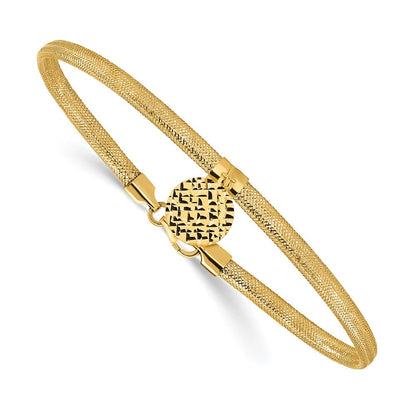 14K Gelbgold Poliert Dehnbar/mesh Diamantiert Plättchen Armband