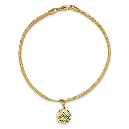 14K Gelbgold Poliert Dehnbar/mesh Diamantiert Plättchen Armband