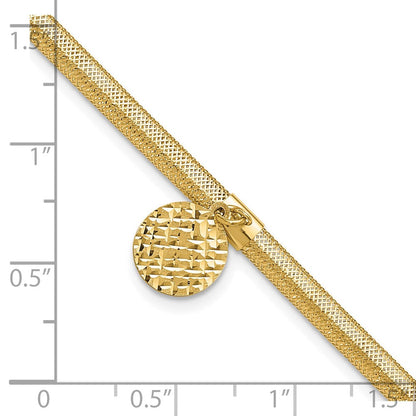 14K Gelbgold Poliert Dehnbar/mesh Diamantiert Plättchen Armband