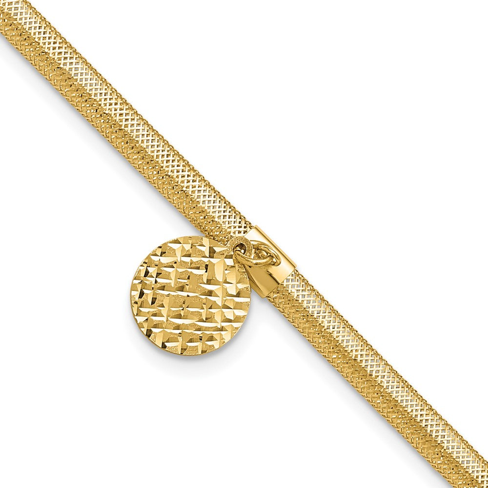 14K Gelbgold Poliert Dehnbar/mesh Diamantiert Plättchen Armband