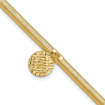 14K Gelbgold Poliert Dehnbar/mesh Diamantiert Plättchen Armband