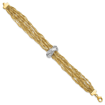 14K Gelb & Rhodium mit Poliert Knoten Netz Multi Strang Armband