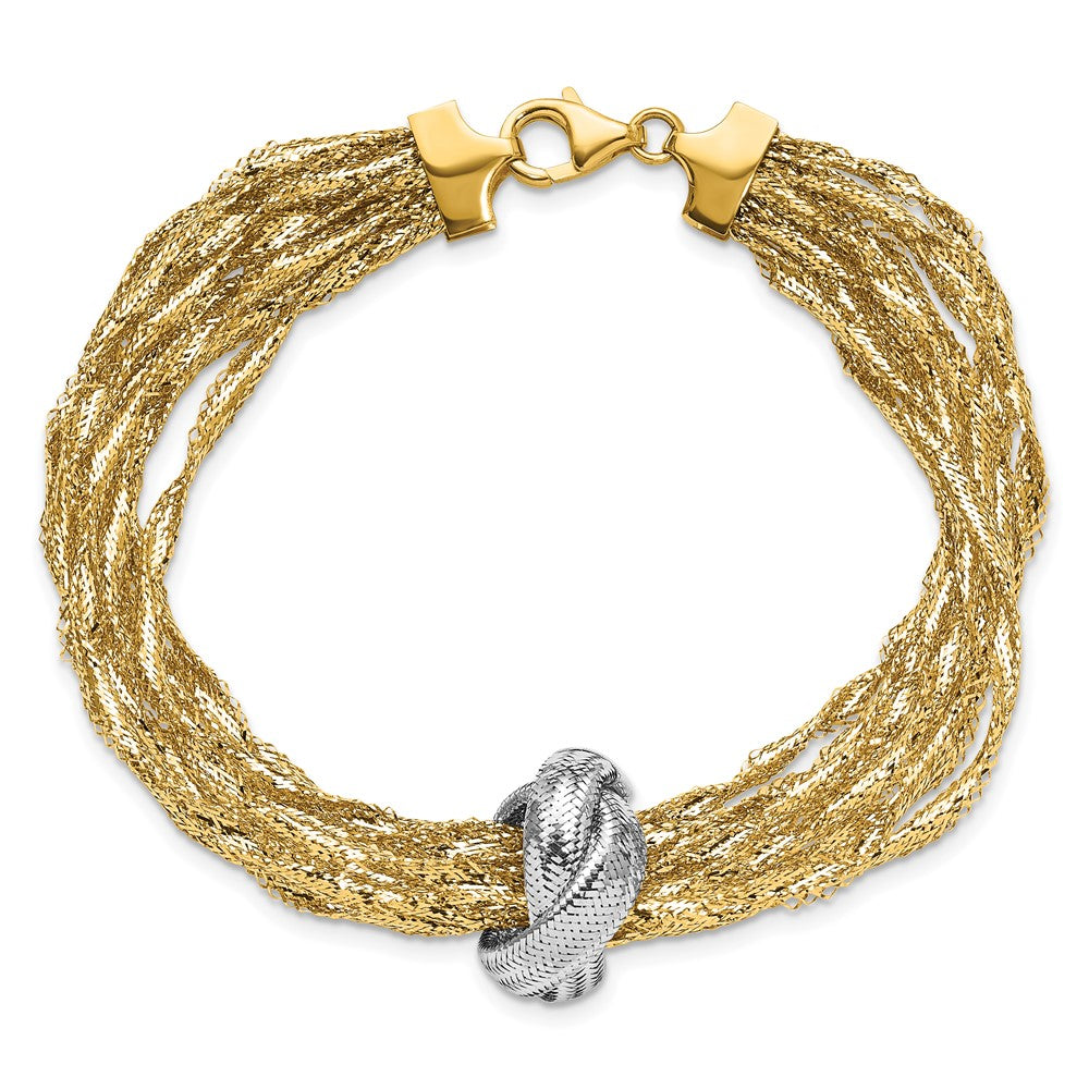 14K Gelb & Rhodium mit Poliert Knoten Netz Multi Strang Armband
