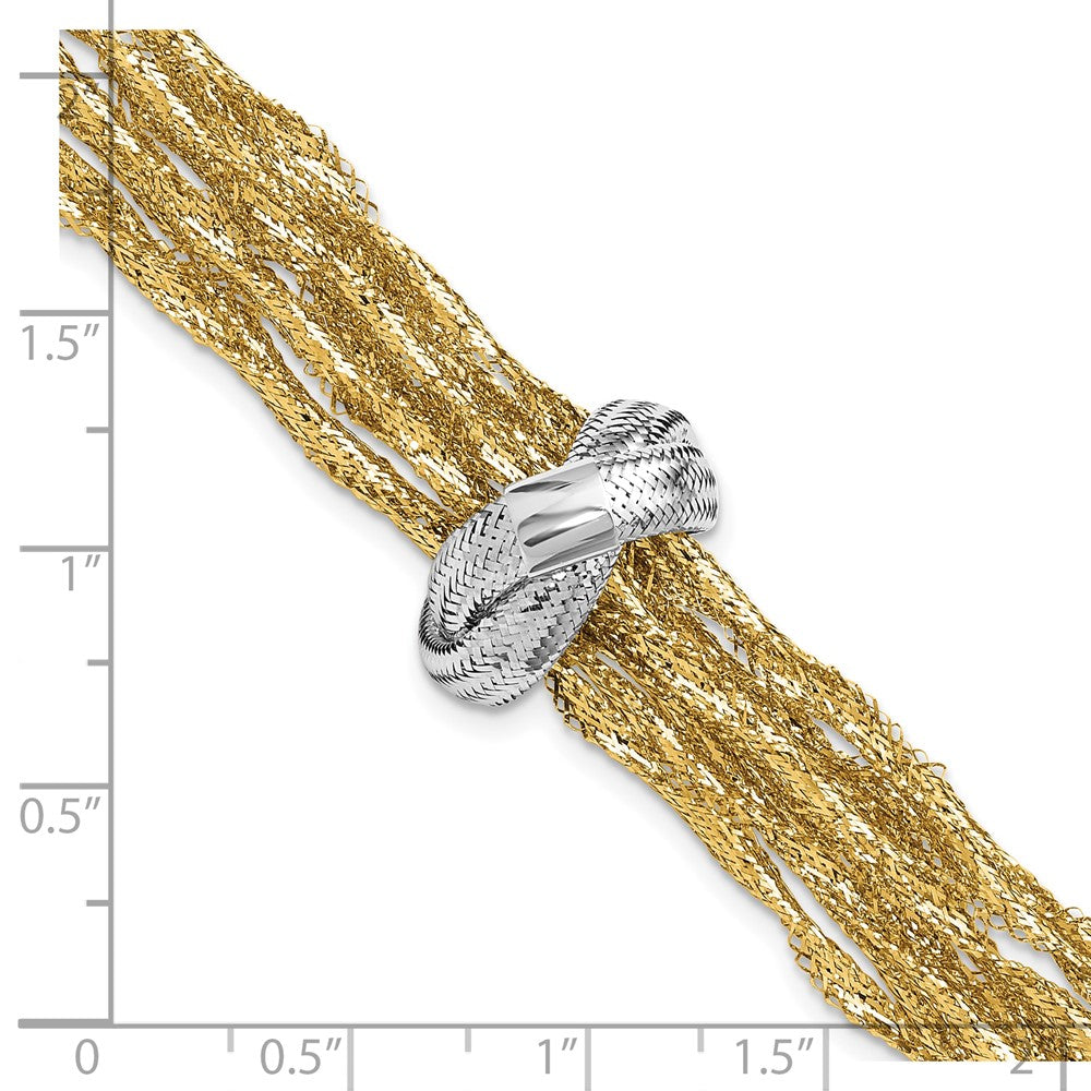 14K Gelb & Rhodium mit Poliert Knoten Netz Multi Strang Armband