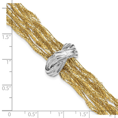 14K Gelb & Rhodium mit Poliert Knoten Netz Multi Strang Armband